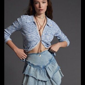 Mother raw edge mini denim skirt